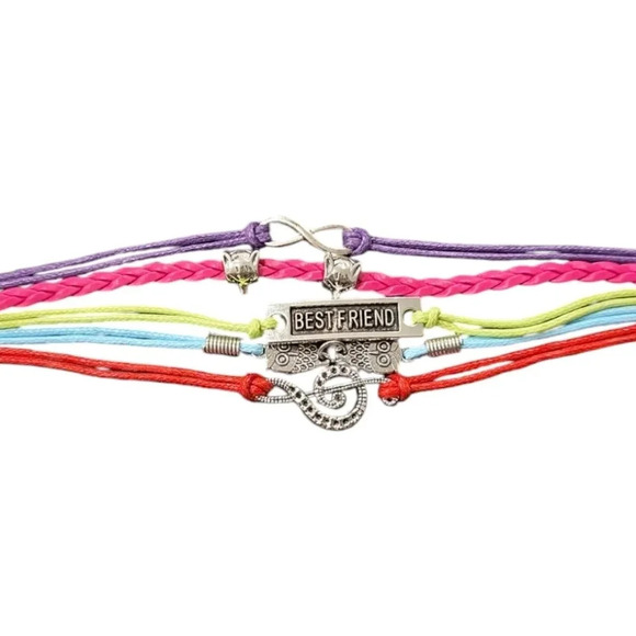 Best Friend & Music & Owl & Infinity Charm Faux Leather Multi-layered Bracelet - Picture 1 of 3